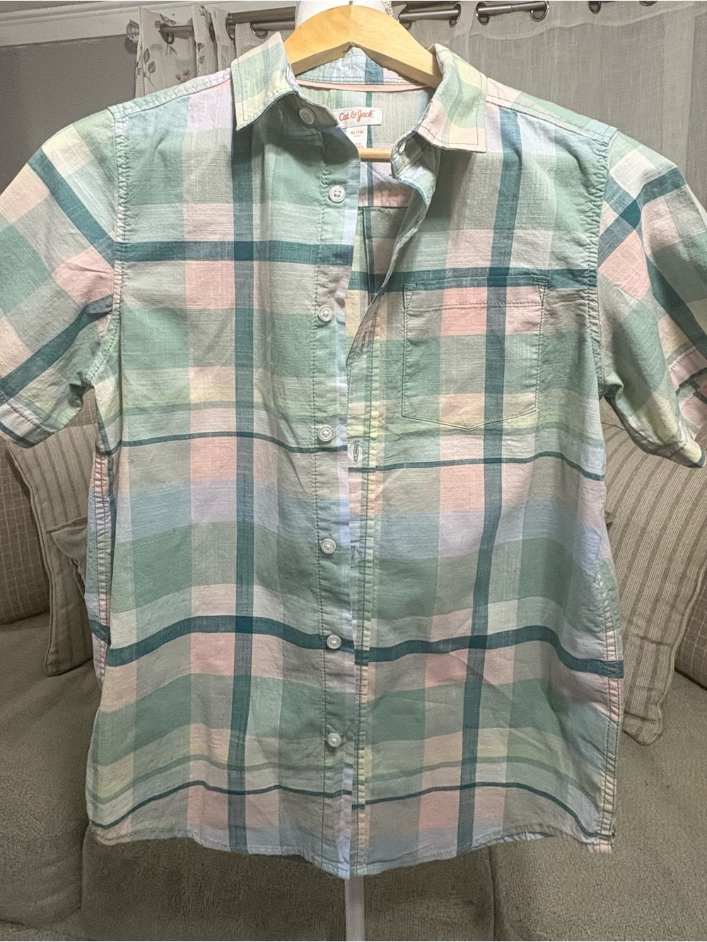 Cat & Jack Plaid Button-Up Shirt - Mint, Teal & Pale Pink